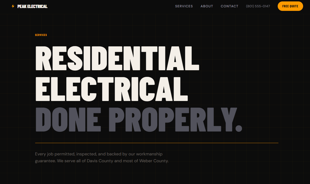 Peak Electrical website screenshot