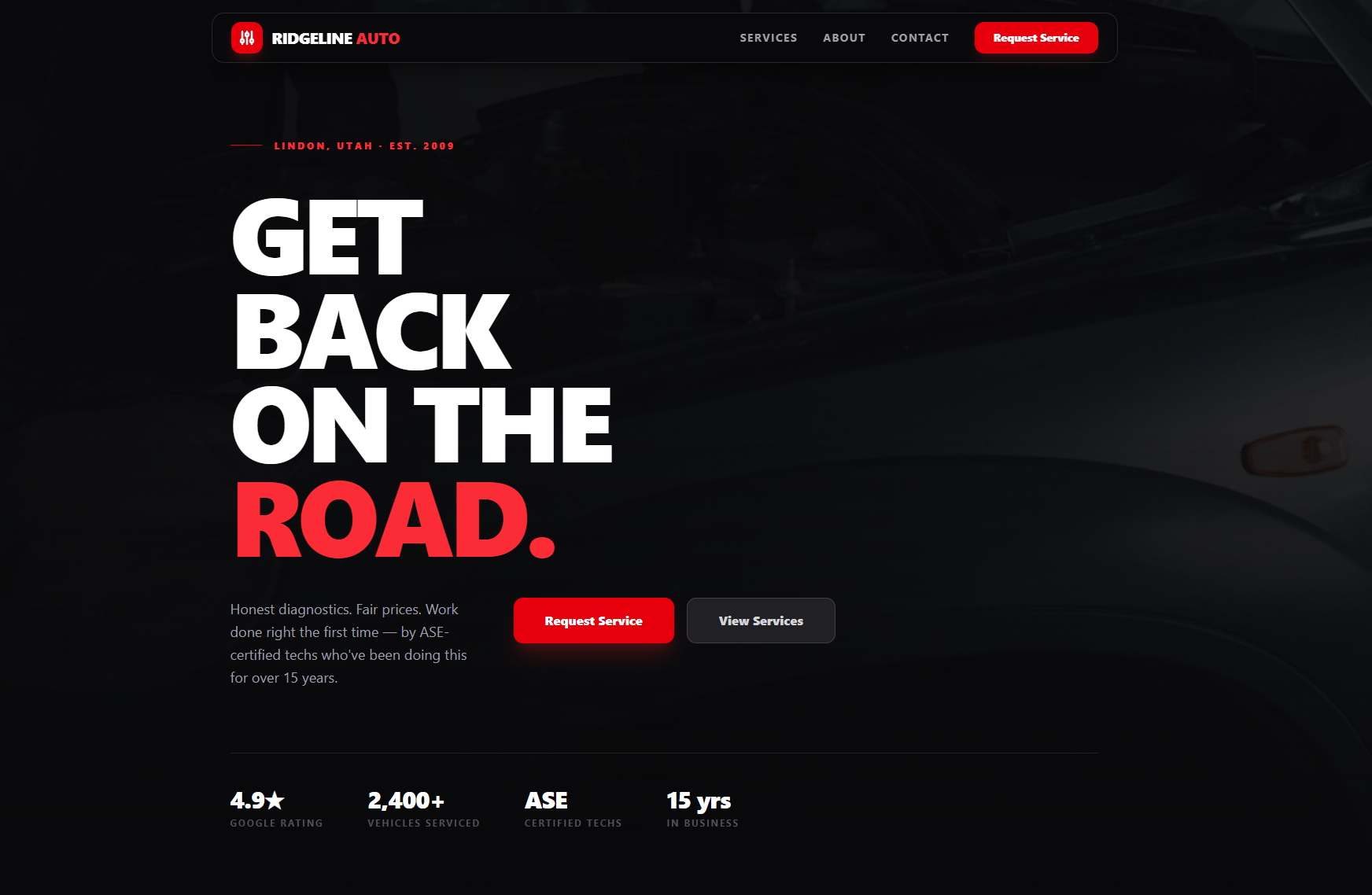 Ridgeline Auto website screenshot